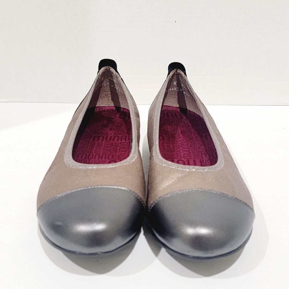 Munro Henlee Women Cap Toe Shimmer Ballet Flats Sz 8 W Taupe Pewter Bronze Shoes